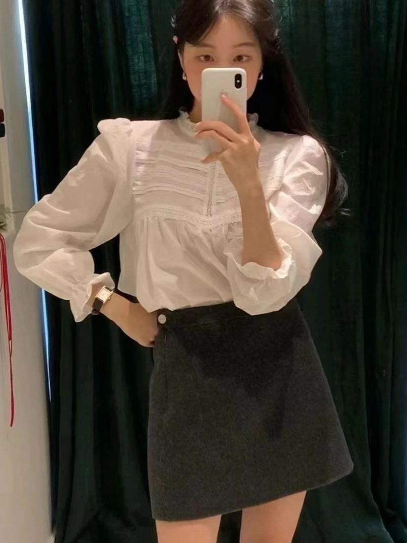 

Slimming High Waist Woolen Skirt Versatile Commute Pure Color A-Line Skirt Ladies Faion Autumn Winter PREON Work Barnn...