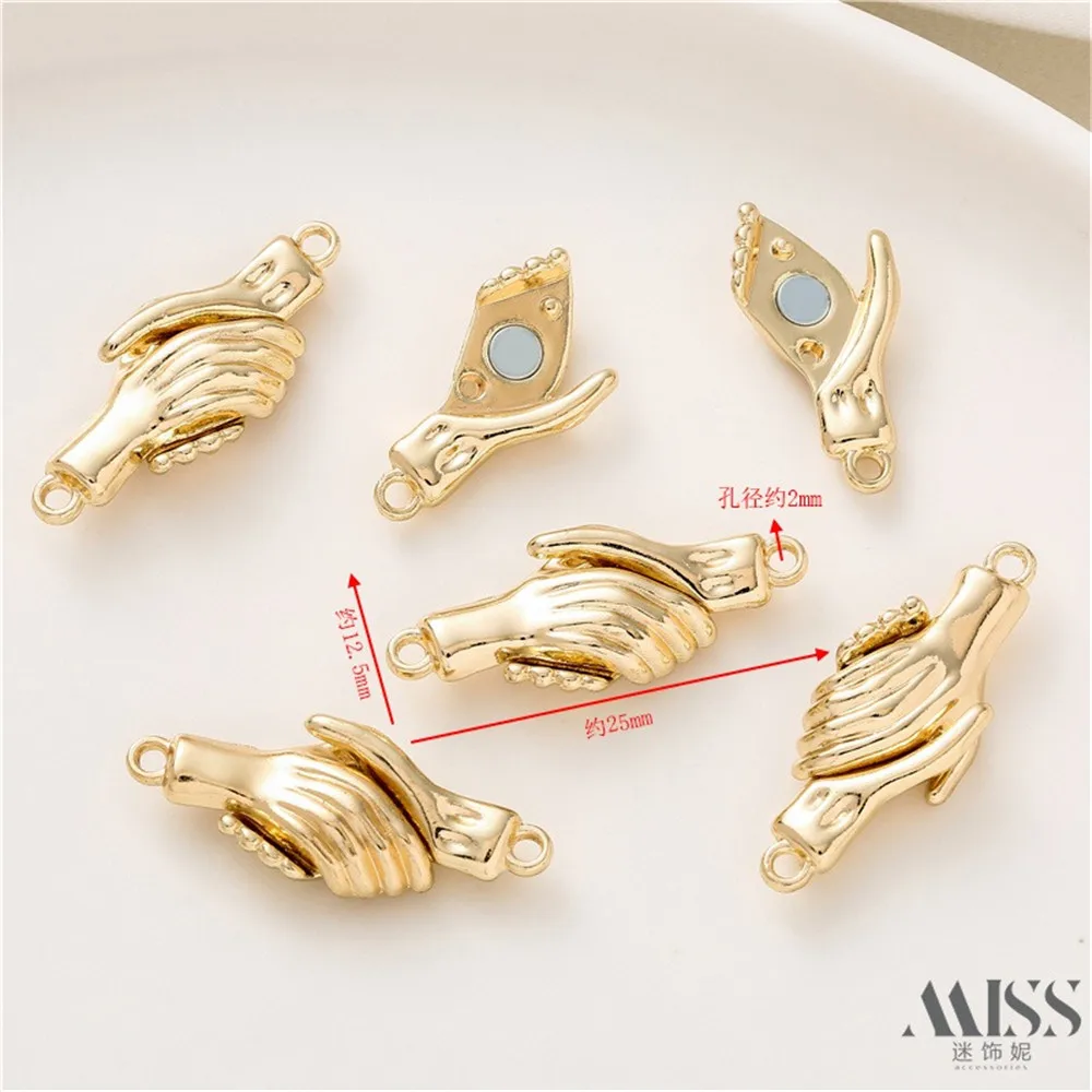 14K Gold Clad Hand Grip Hand Magnet Clasp Suction Buckle Pendant Hand-shaped Pendant Diy Handmade Necklace Jewelry Accessories