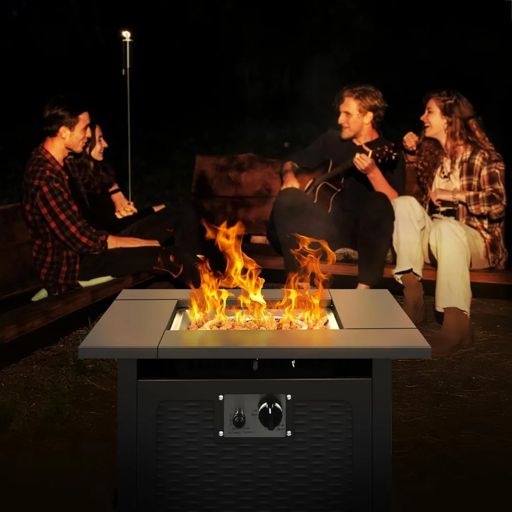 طاولة حفرة نار مقاس 28 بوصة، سخان فناء 50000 وحدة حرارية بريطانية، 2 في 1 حفرة حريق غاز خارجية مع غطاء قابل للإزالة وحجر لافا، CSA-Certif #6