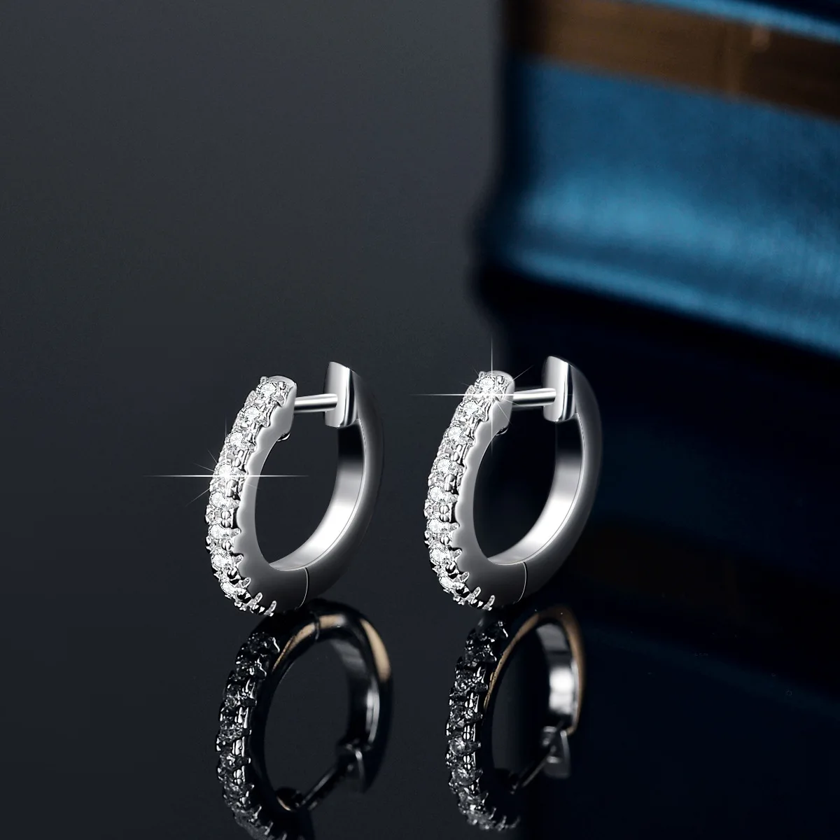 

Pure silver S925 moissanite women's jewelry straight row classic round earrings for daughters as an adult gift