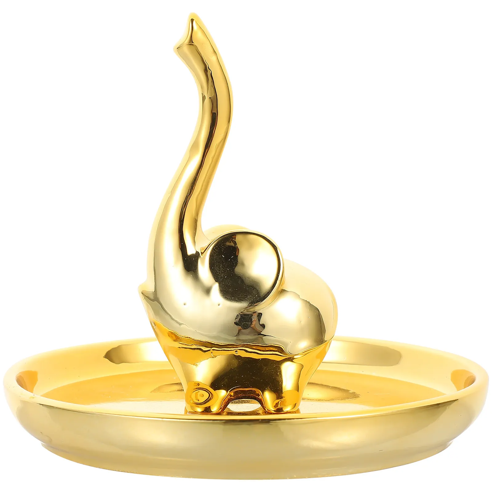 

Golden Elephant Ceramic Jewelry Tray Decorative Ring Holder Earring Dish Jewelry Storage Plate Home Decor Key Organizer Desktop