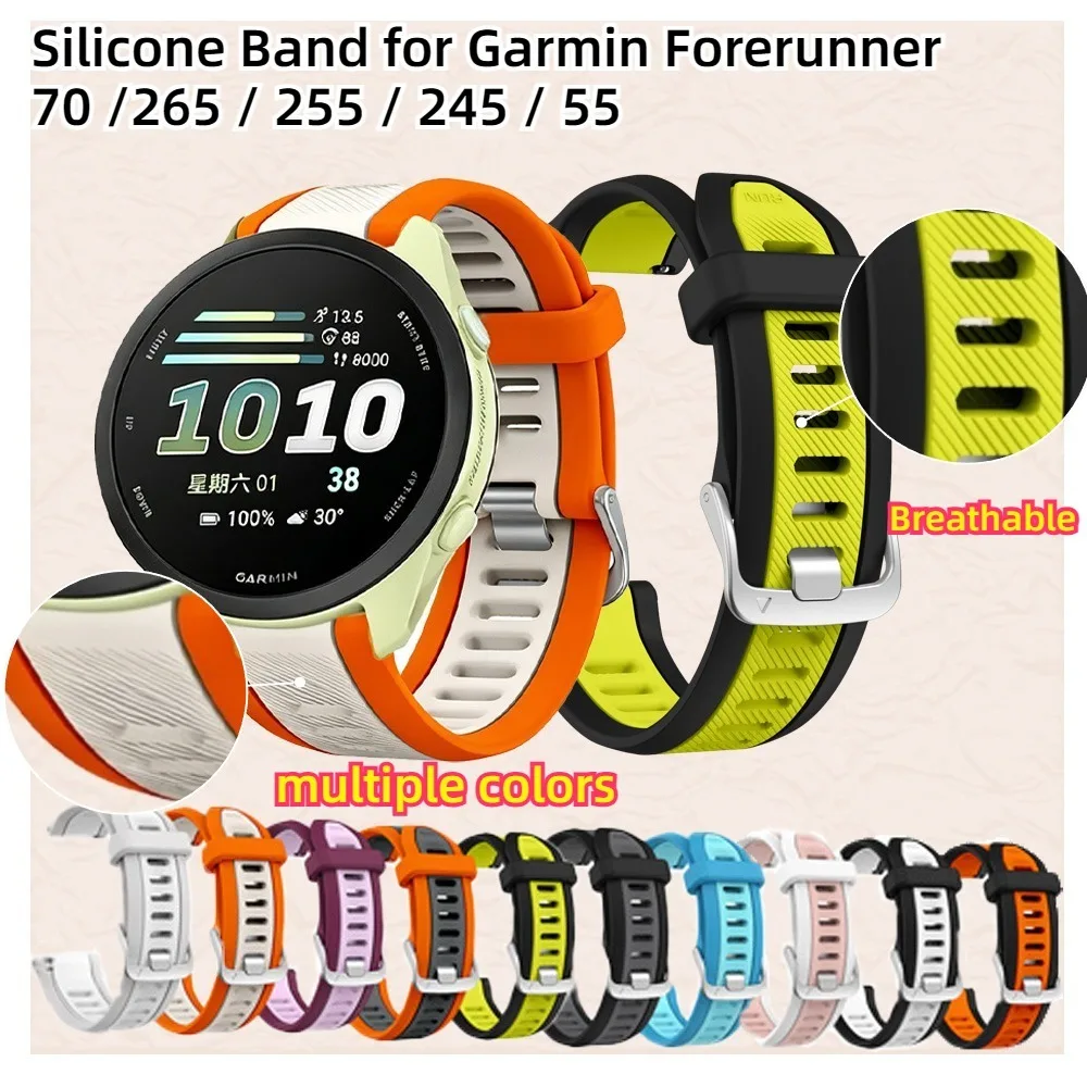Silikonarmband für Garmin Forerunner 70 Atmungsaktives Verstellbares Offizielles Silikon-Fitness-Uhrenarmband für Forerunner 245 55 165 158