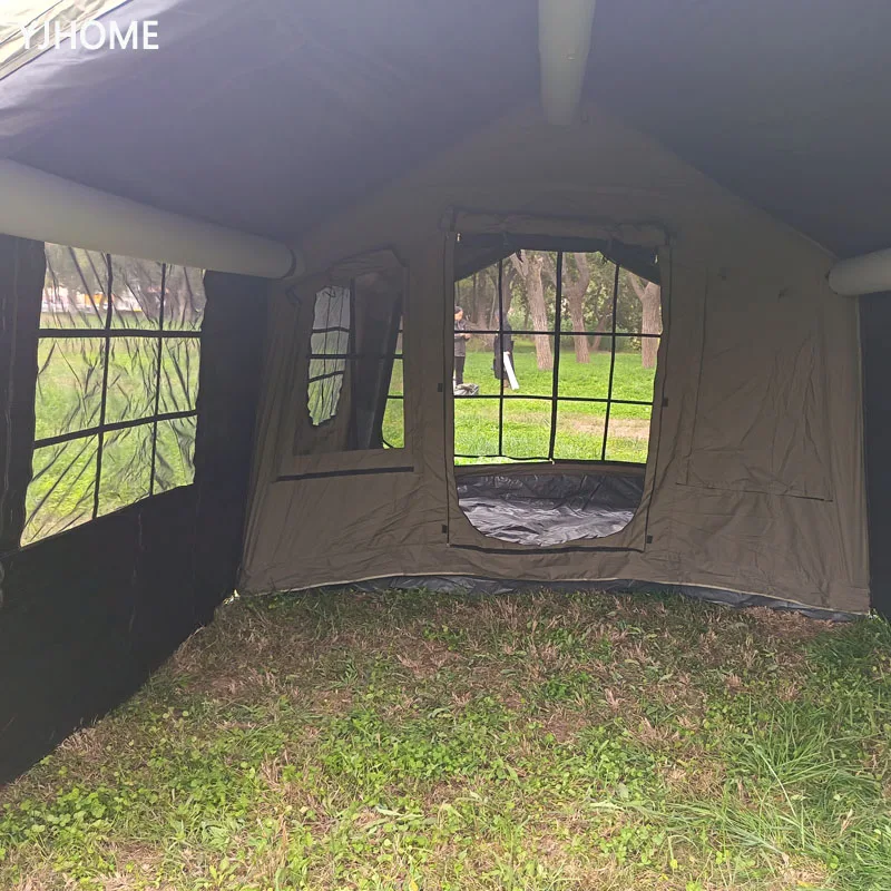 Luxury Family Inflatable Tent Minimum Order Green TC Cotton Fabric 8+8 Outdoor Waterproof Tent