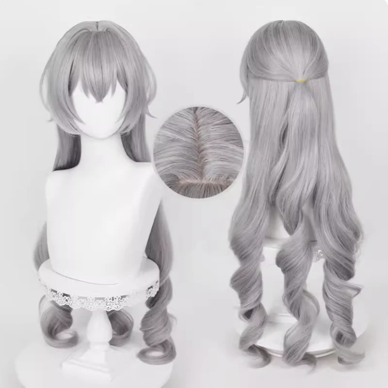 

Game Honkai: Star Rail Bronya Rand Sergeyevna Cosplay Wig Silver Gray Curly Hair Heat Resistant Synthetic Halloween Party Props