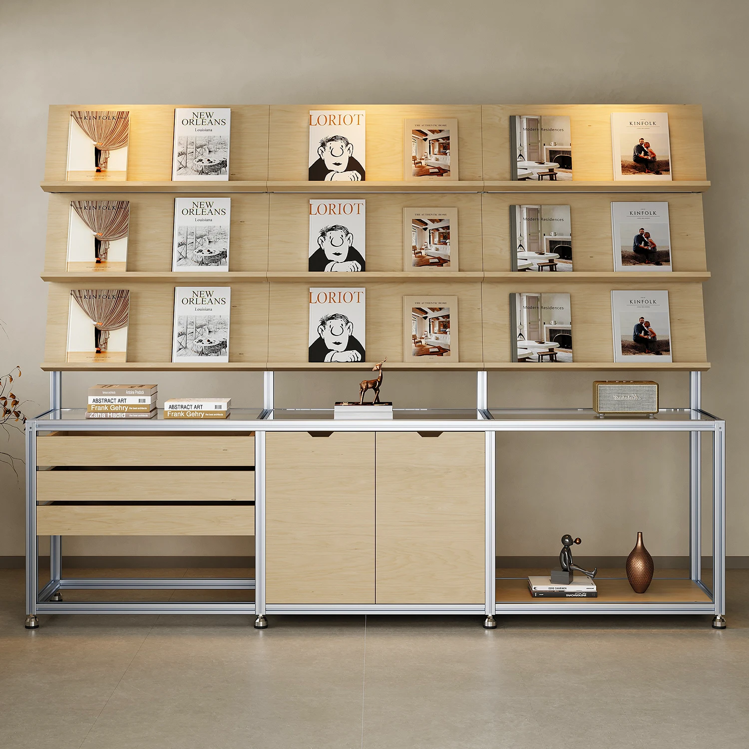 Birch Ocean Board Store Display Cabinet Glass Multi-layer Shelf, Bucket Cabinet Aluminum Shelf Floor Storage Rack