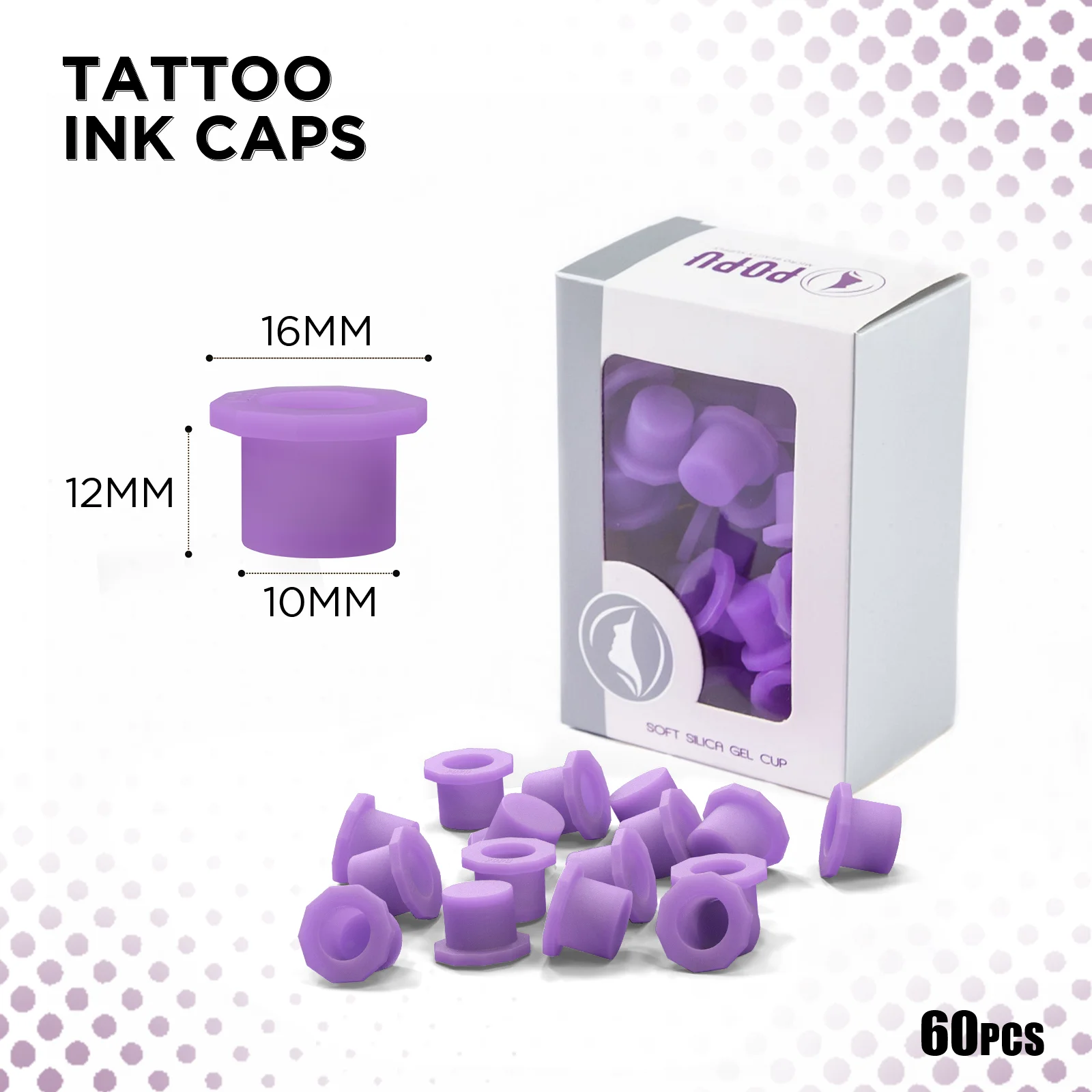 POPU Ink Cups 60 pcs Medium-12mm Disposable Soft White/Purple Colors for Permanent Makup & Tattoo Used