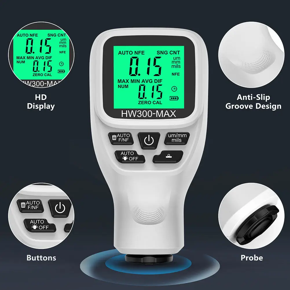 Paint Thickness Gauge Car Coating Thickness Meter Digital Automotive Coating Depth Meter Battery Level Indicator Auto Power