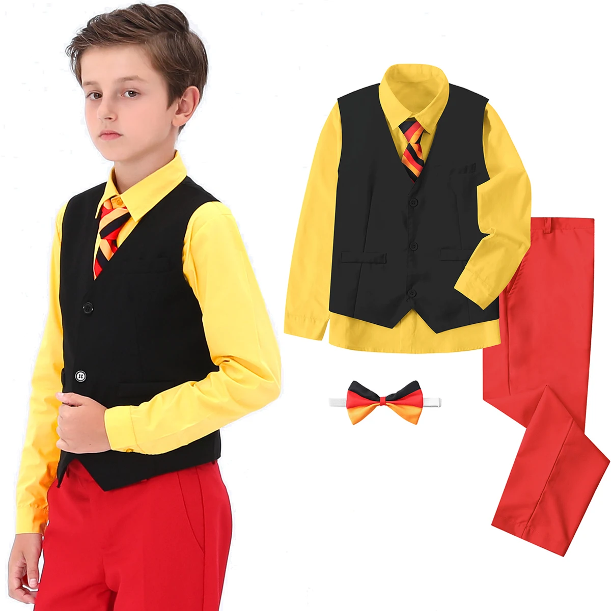 

Boys Suit Germany Flag Day 3rd of October Tuxedo Kids Party Formal Gentleman Outfits Dress Shirts Vest Pants Clothing Set 5PCS