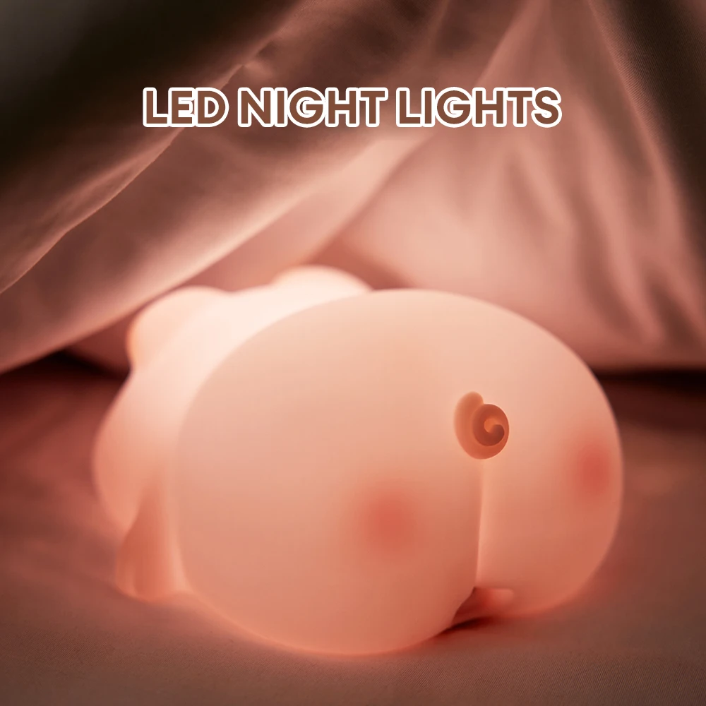 Pink Piggy Night Light Silicone Lamp Touch Sensor Pig Night Lamp USB Timing Children Kids Bedside Bedroom Decor Birthday Gifts