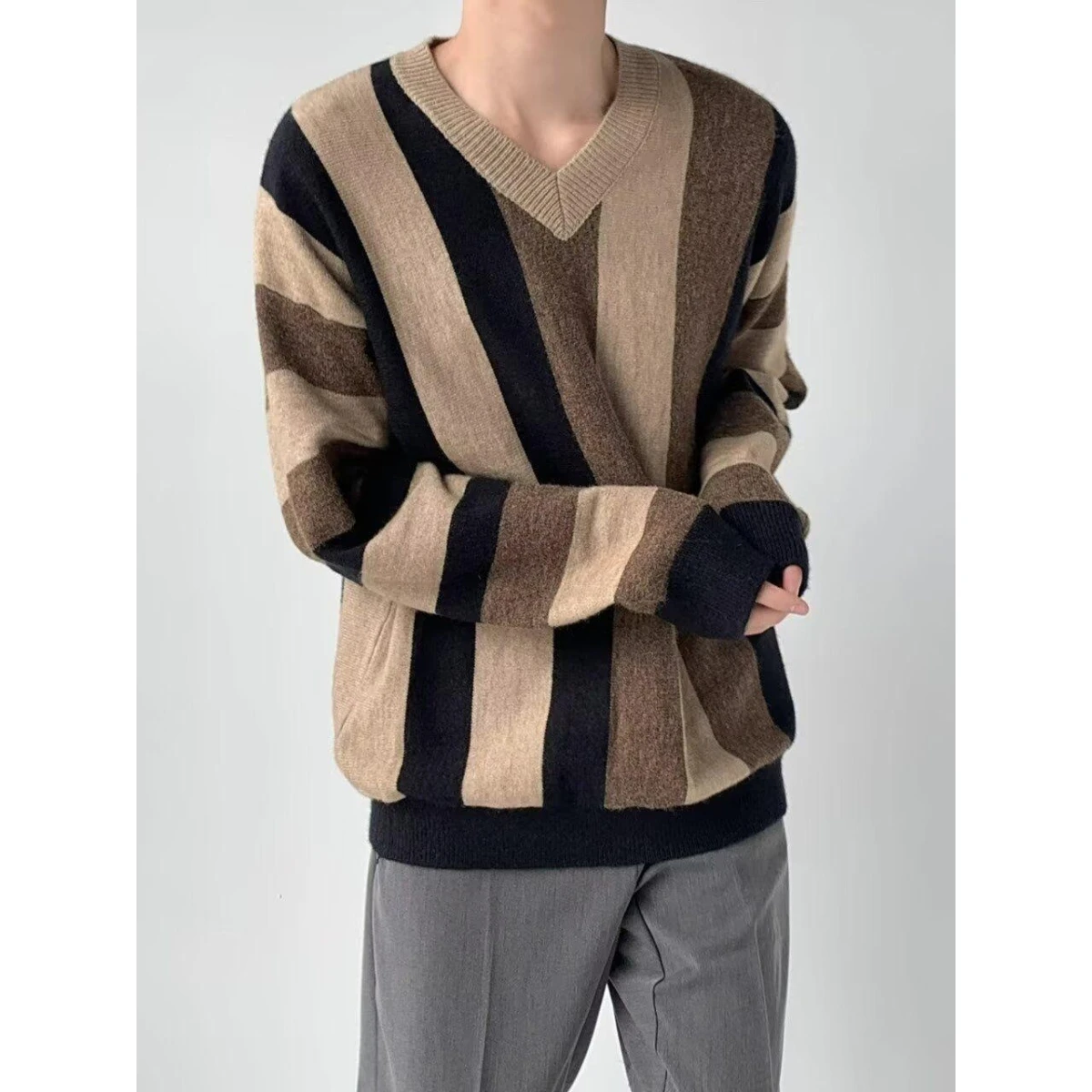 

Мужской трикотаж Slim Fit, модный базовый свитер, осень-зима, новинка 2025, мягкий, удобный, повседневный, в американском стиле