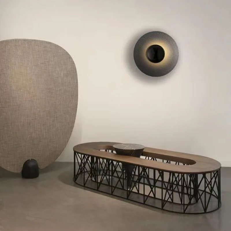 

Nordic postmodern minimalist living room background wall wall lamp designer bedside aisle study round flying saucer bedroom