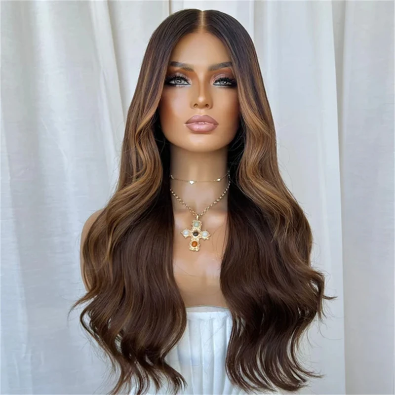 

Бесшовный парик омбре темно-коричневого цвета с кружевной передней частью, высококачественный синтетический парик, реалистичный парик, 28 дюймов, длинный, с волнистыми прядями, для вечеринок и повседневной носки