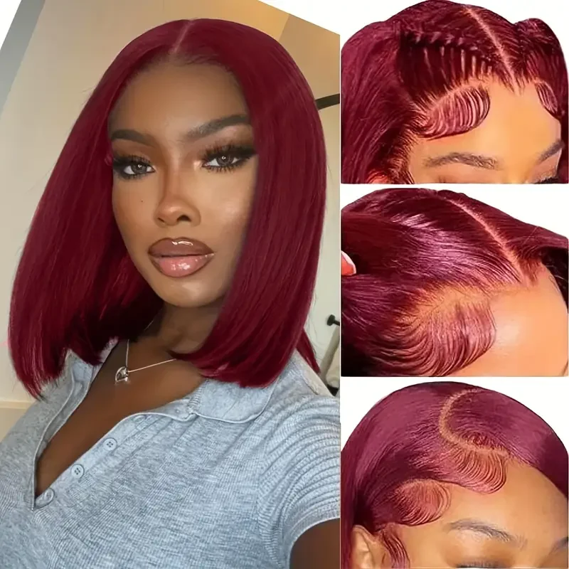 99J بورجوندي اللون 200 الكثافة مستقيم بوب الباروكات 100% الشعر البشري 13x4 HD الدانتيل بوب شعر مستعار البرازيلي مستقيم الدانتيل الجبهة الشعر البشري #4