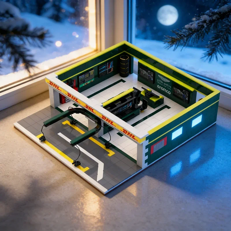 977pcs MOC City Champions Aston Martin Dark Green Formula One Pit Model Building Blocks Architecture Toy Festival Gifts