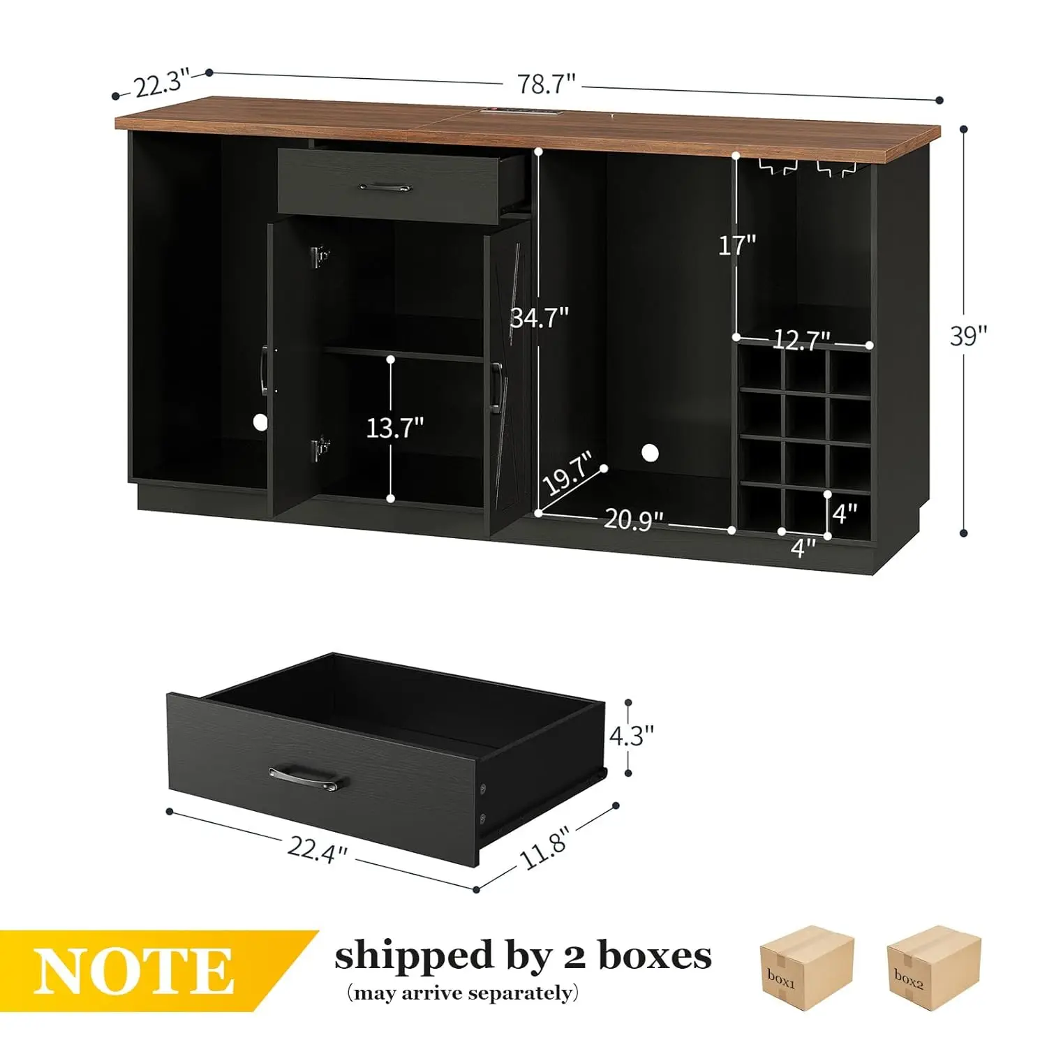 78.74" Large Coffee Bar Cabinet with Fridge Space, Mini Fridge Cabinet with Storage, Liquor Cabinet with Wine Rack, Customized view 2