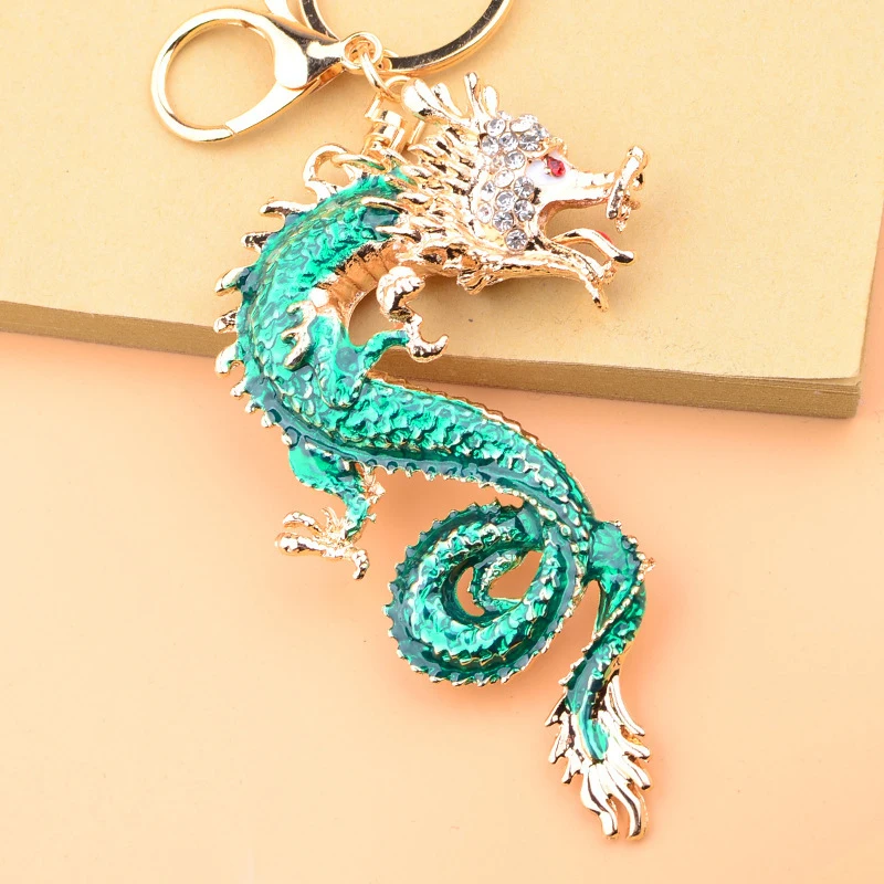 Fashion Creative Crystal Animal Chinese Style Dragon Rhinestone Keychain Keyring For Car Key Accessories Bag Pendant Charm Gift