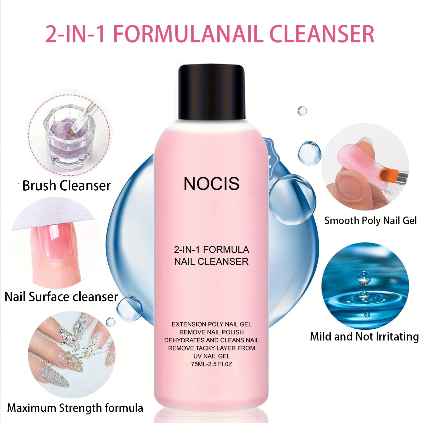 2in 1 Gel Cleanser for Nails & Polish Remover, Professional Slip Solution for Poly Gel Nails for & LED Gel, Anti-Stick Formula, 썸네일 2