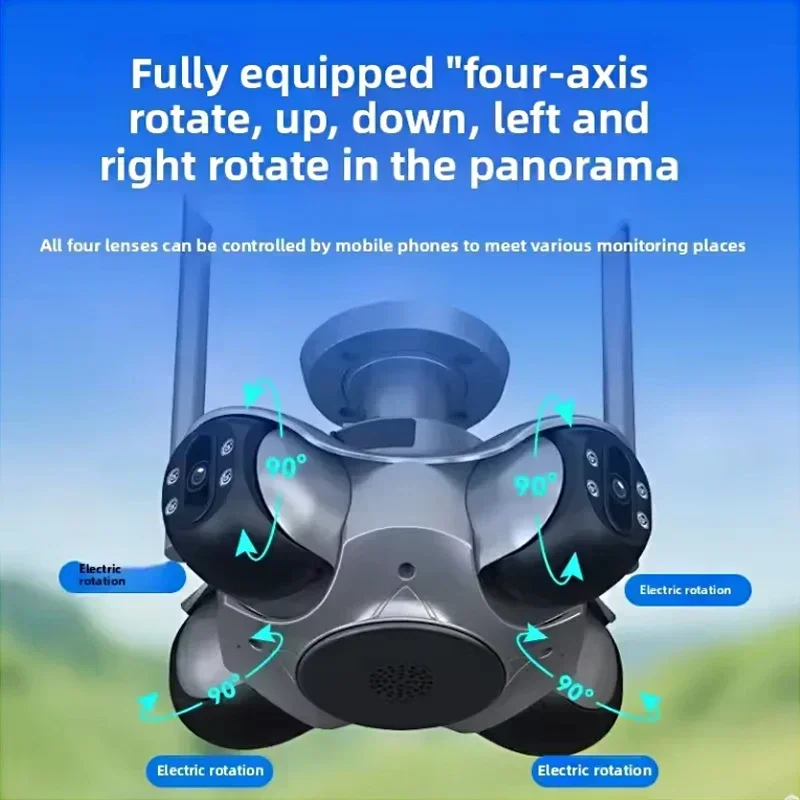 Telecamera di sicurezza WiFi a quattro schermi 10K 20MP CCTV wireless Monitoraggio automatico Smart Cam di sorveglianza PTZ a quattro obiettivi APP FFVIDEO