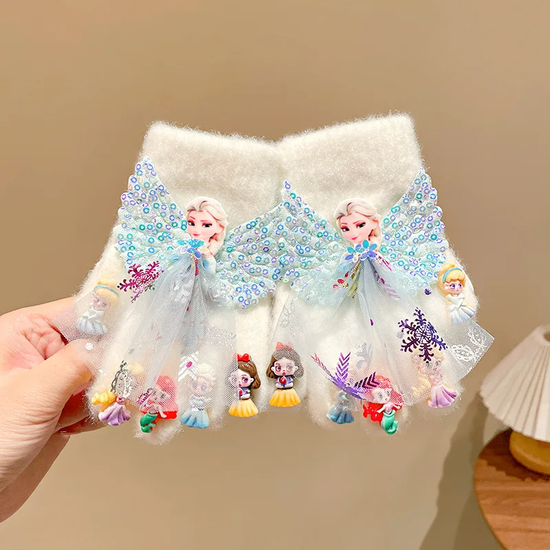 1PCS Elsa Handschuhe Mode Niedlichen Schmetterling Einfarbig Warme Winter Weiche Gestrickte Volle Finger Handschuhe Kleinkind Kind Anti-kälte