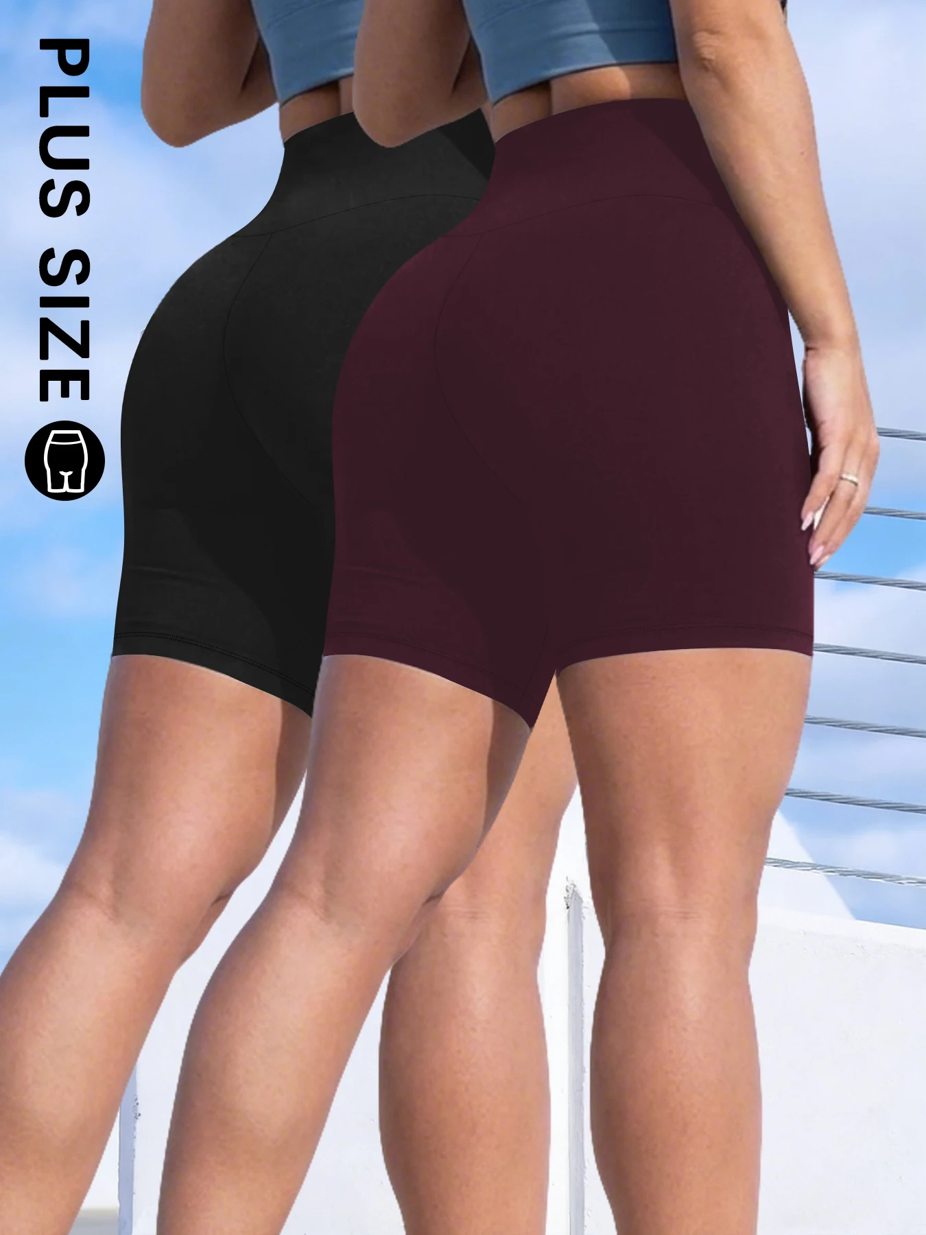 2 pack Plus Size High Waist Biker Shorts Women Super Soft No See Through Workout Yoga Running Home Casual Shorts