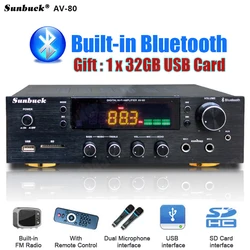 Sunbuck AV-80/298BT 2000W Bluetooth Stereo Amplifiers High-Power Professional HiFi Amp With Remote Control FM USB SD 2 Mic input