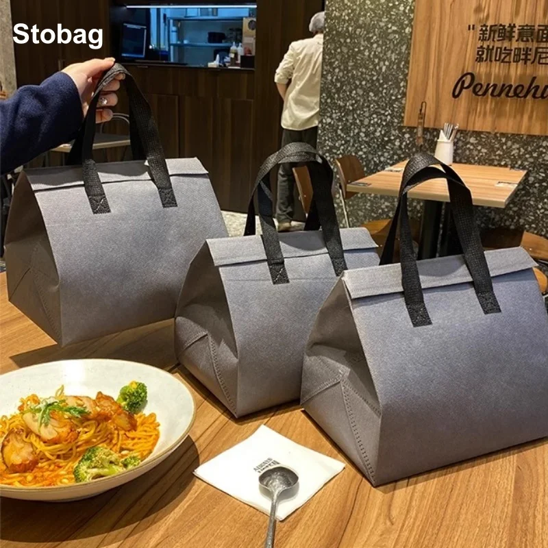 

StoBag 10pcs Grey Non-woven Insulation Tote Bag for Food Bread Packaging Baking Keep Warm Cold Delivery Reusable Portable Pouch