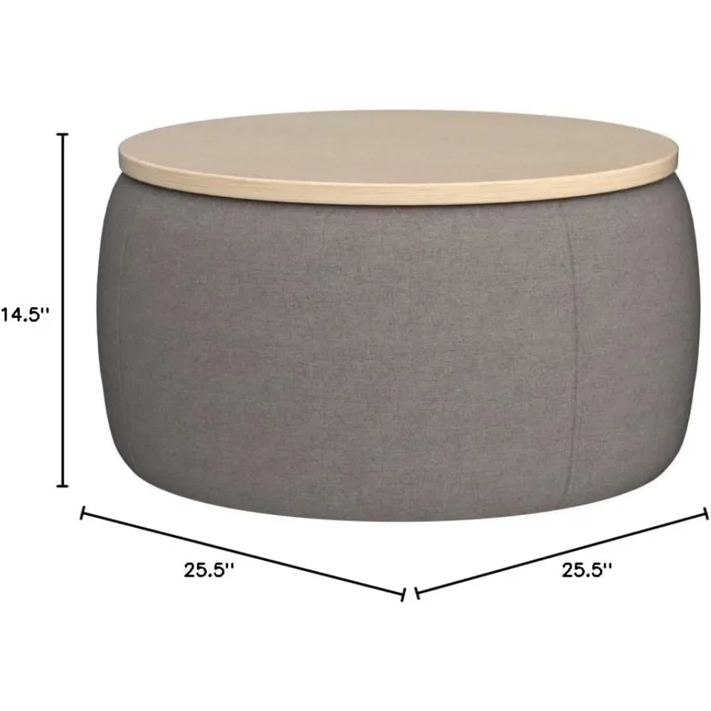 Modern Round Storage Ottoman with Wooden Lid,Circle Ottoman Handmade Ottoman Coffee Table