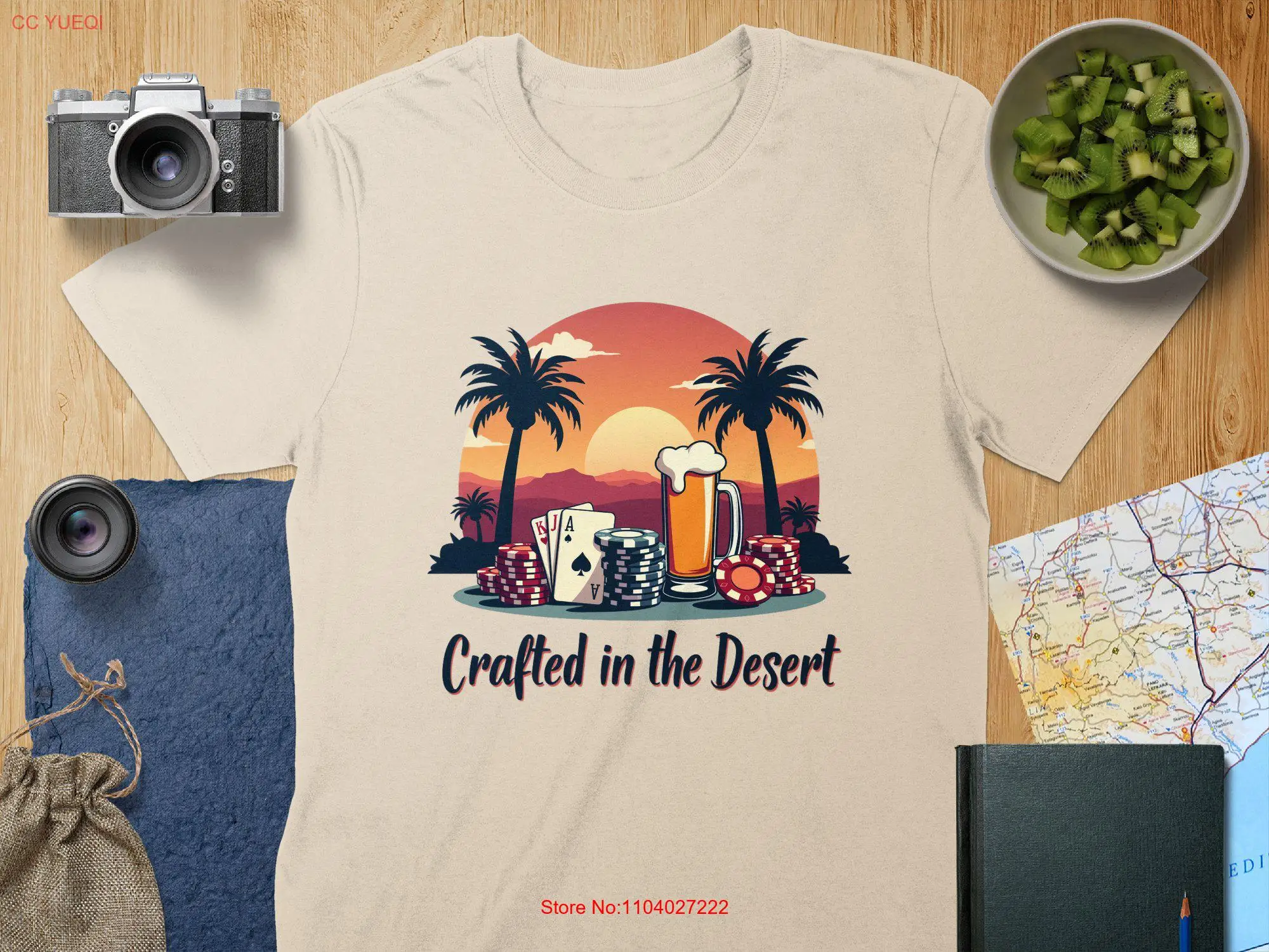 Crafted in the Desert T Shirt Poker Cards and Beer Sunset Casino Theme Fun Summer Casual long or short sleeves