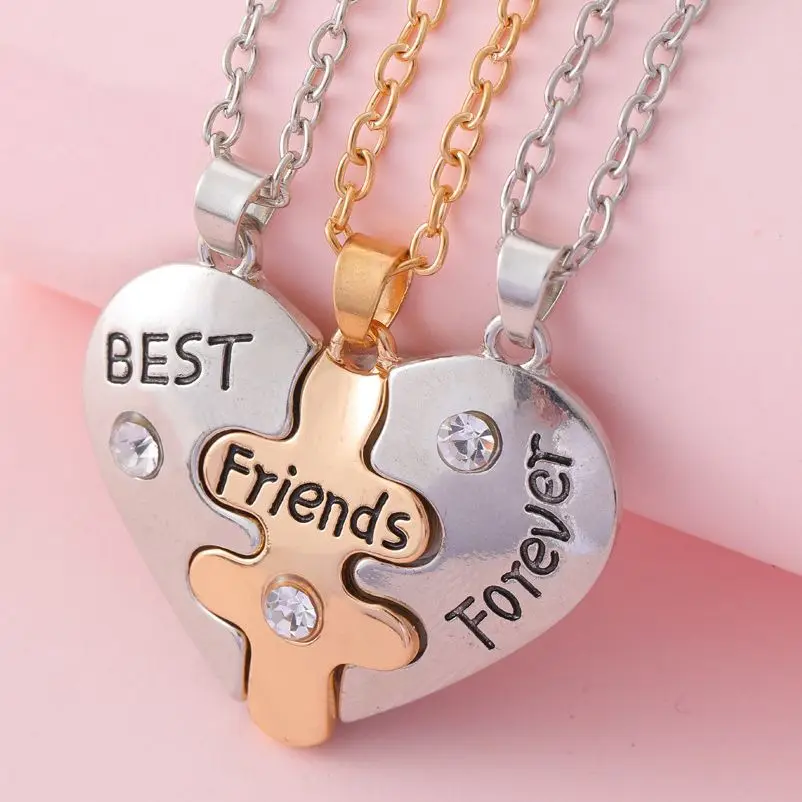 New Broken Heart Sky Blue Red Rhinestones Pendant Necklace Best Friends Forever 3 Pcs/Set Splicing Necklace Friendship Gifts