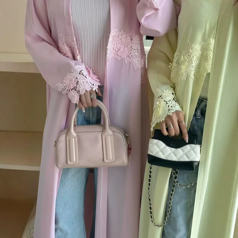 2026 Embroidered Floral Muslim Abaya Dress With Hijab Set Patchwork Solid Color Plus Size Long Sleeve Cardigan Islamic Clothing