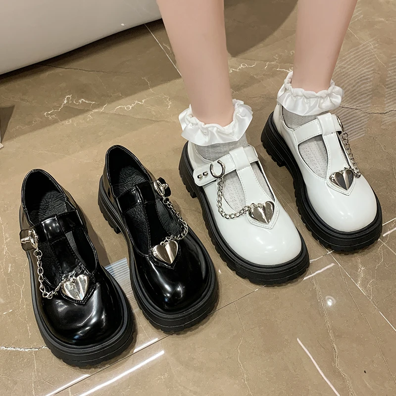 2022 donne Lolita scarpe stile britannico moda Mary Janes autunno PU fibbia piattaforma Zapatillas Mujer scarpe da donna in pelle verniciata