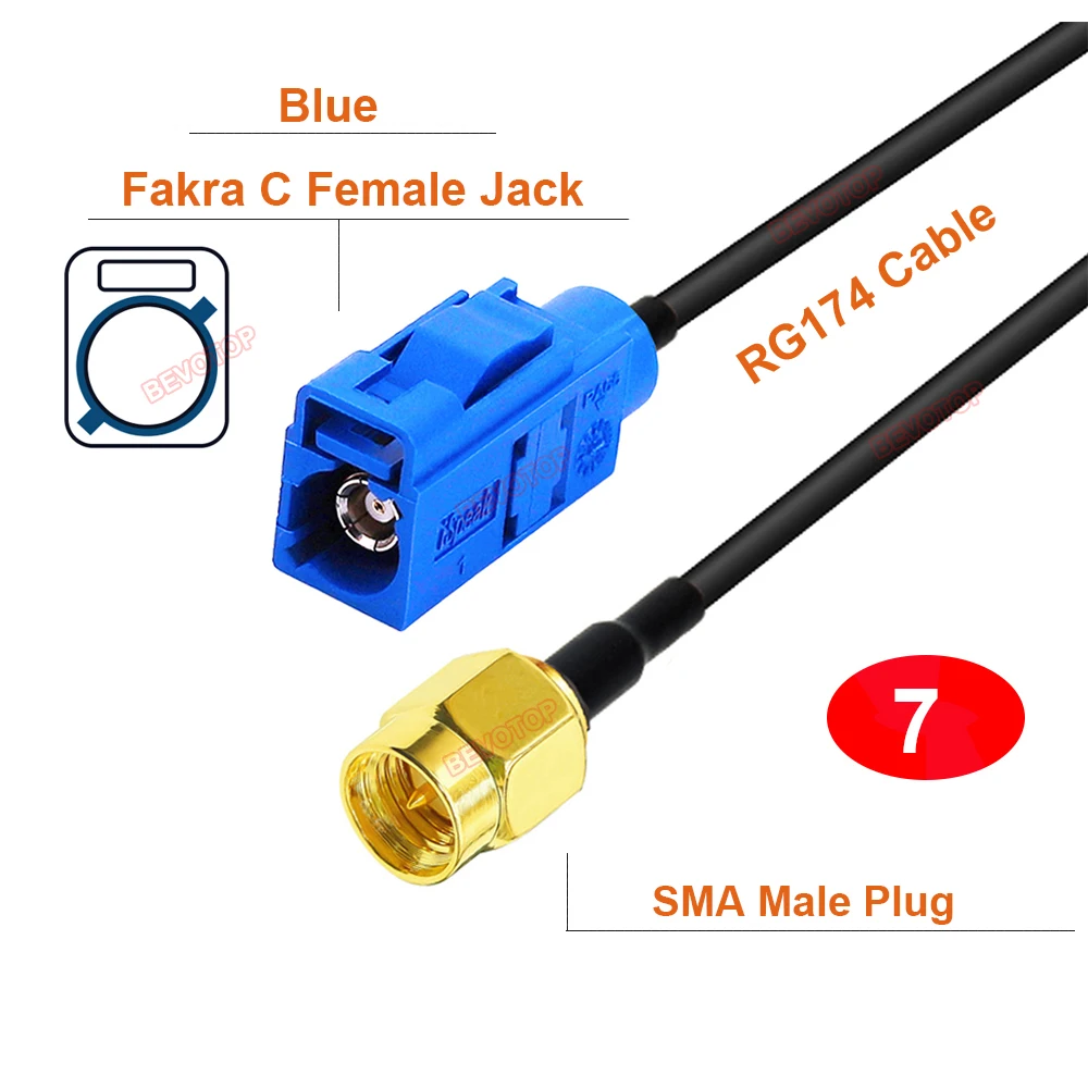 1PCS Fakra C to SMA Male / Female RG174 Cable for Car DVR GPS Navigation Antenna Extension Jumper BWVOTOP 10CM~20M Custom-made