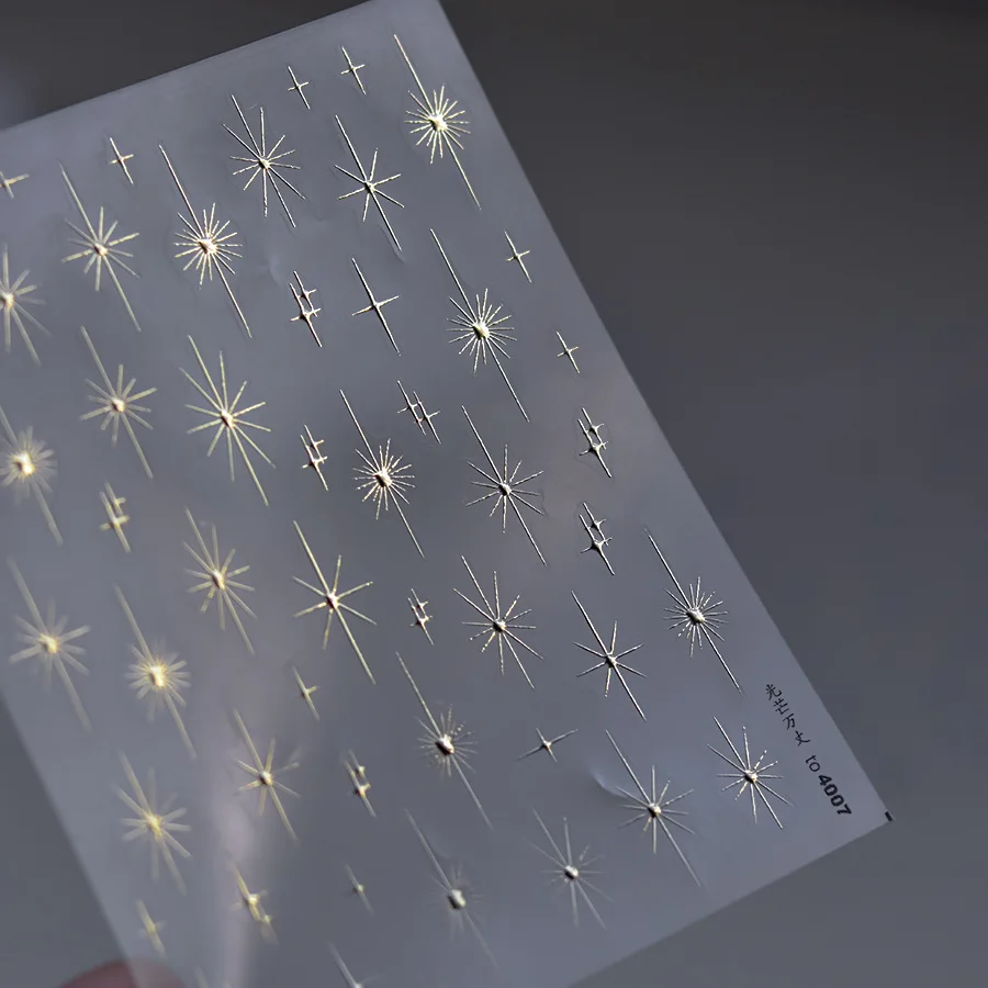 1Pc 5D Goud Zilver Laser Starlight Nail Art Stickers Y2K Bronzing Ster Lijm Slider Nail Art Decoraties Manicure Decals