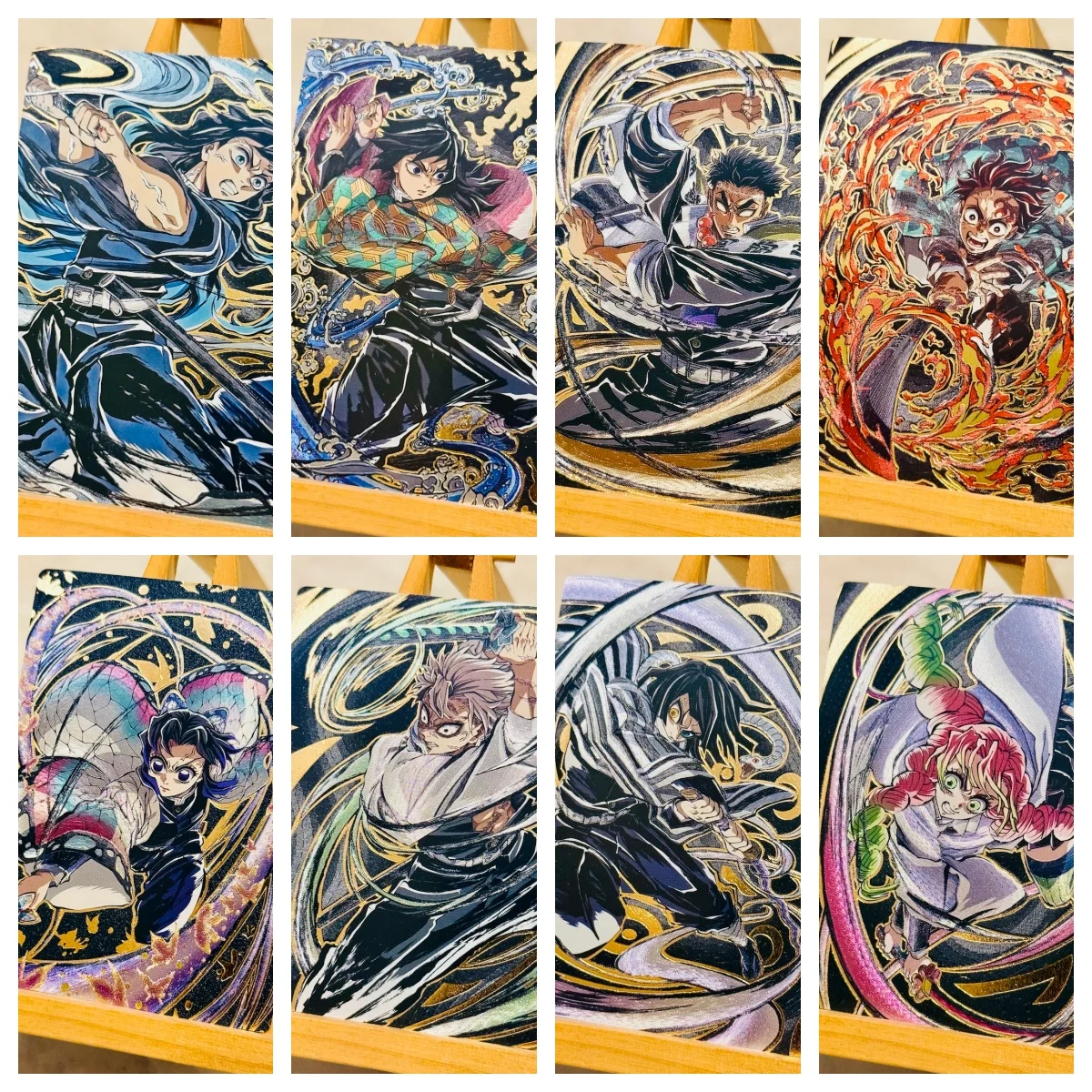 

Diy 8 шт./компл. Demon Slayer: Kimetsu No Yaiba, самодельная коллекция карт, позолоченные флэш-карты с тиснением, аниме-игрушка в подарок, мультфильм