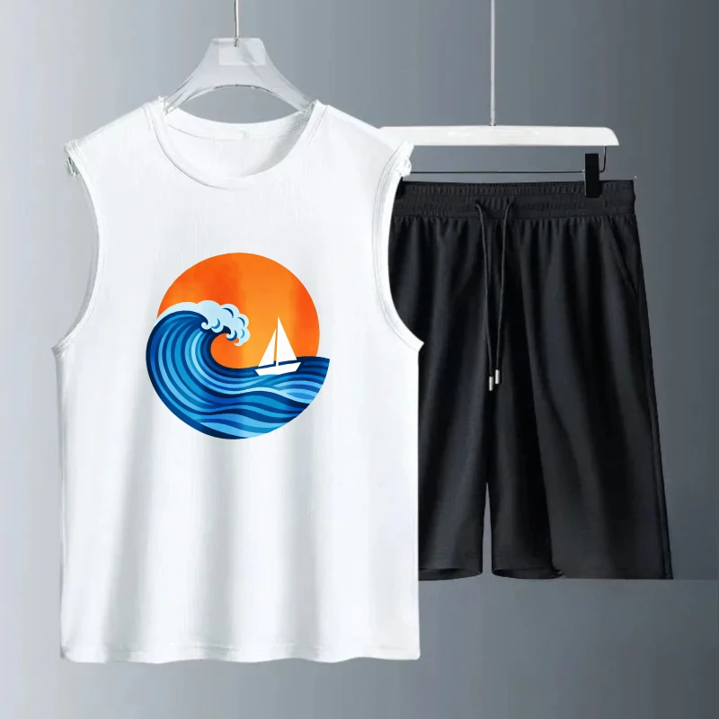 

Men's Tank top Sets Summe training suit set Men's summer clothing Fashion Breathable sweatshirt set Short Sleeve+Short Polyester