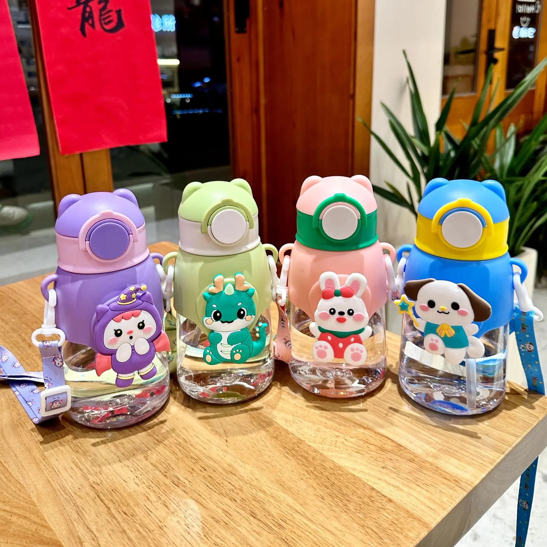 600ML Kawaii Summer Children's Water Cup Cartoon Fall-proof Straw Cup Boys and Cirls Go To School Baby Kettle Students Bottle