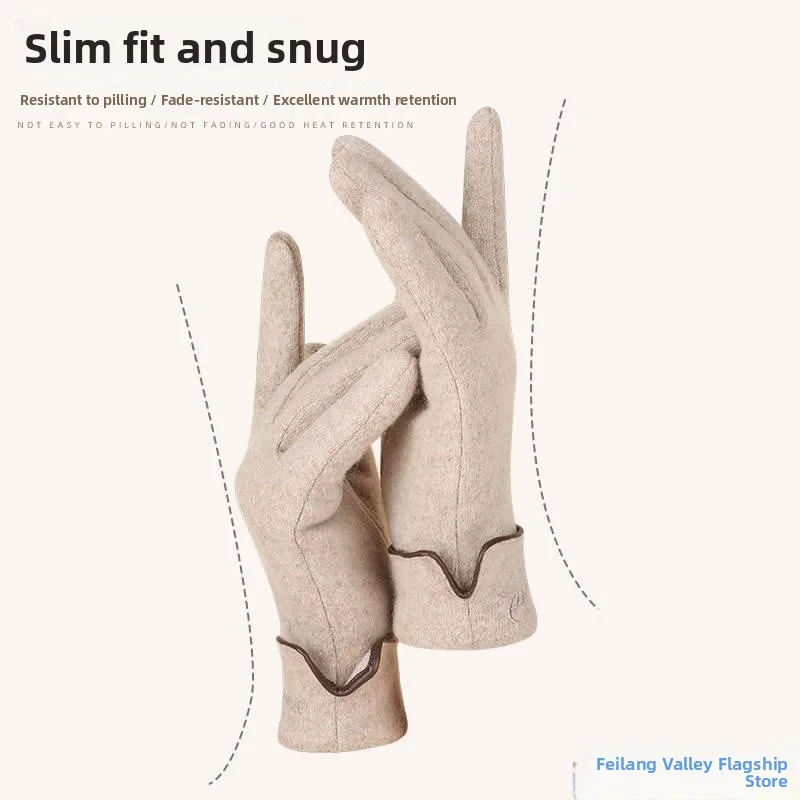 Thiened wollen handschoenen voor dames Winterfietsen Voertuig Winddicht Warm touchscreen Rijden met vingerhandschoenen