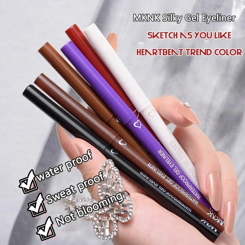 Matita per eyeliner a 6 colori Matita gel per eyeliner impermeabile Rosso Marrone sdraiato Penna per baco da seta Morbida e facile da indossare Trucco per occhi liscio da donna