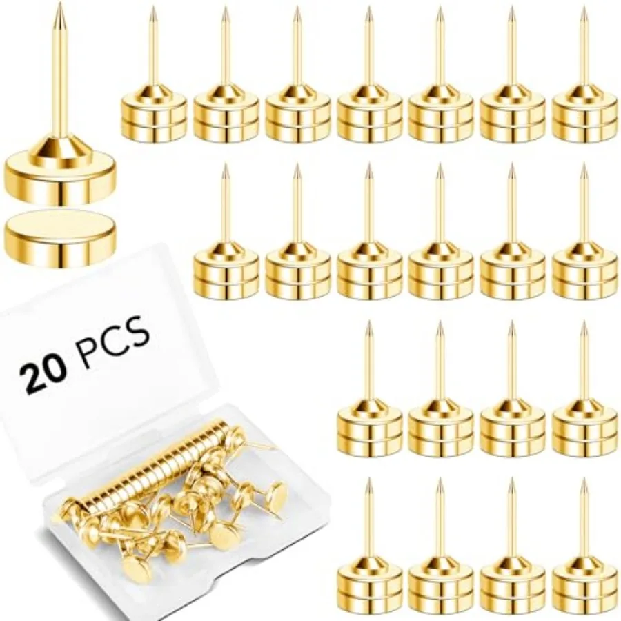 

20 Set Magnetic Push Pins, Flat Push Pin, Magnetic Thumb Tacks for Wall Bulletin Board Poster and Photo Hangers Gold