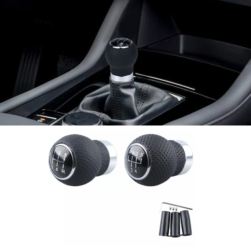 

Universal Genuine Leather Manual Gear Shift Knob Replacement for 5 6 Speed Cars Sporty Design Interior Decoration Accessories