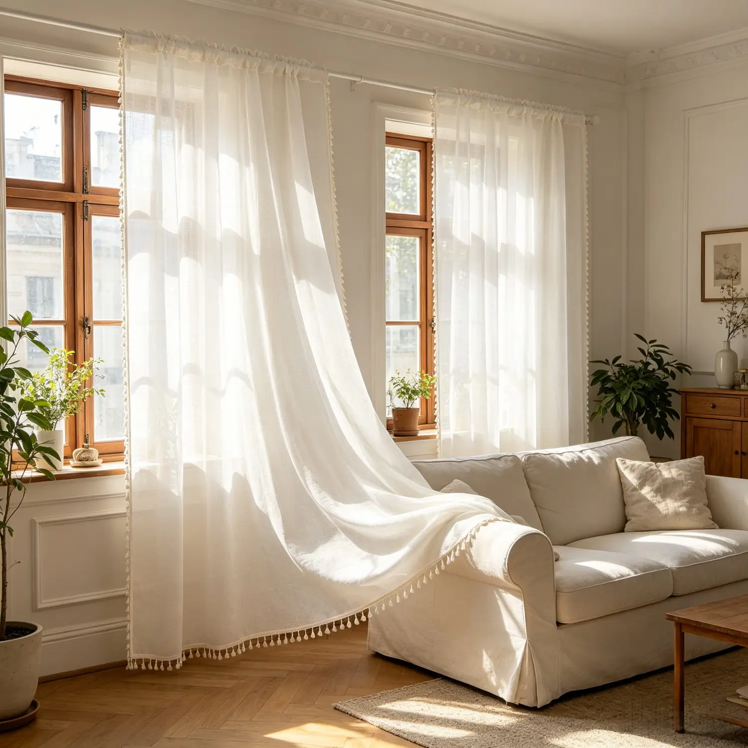 

1PC Japanese Linen Solid Color Fringed Sheer Curtain for Living Room Kitchen Balcony Gauze Window Drape Home Decoration