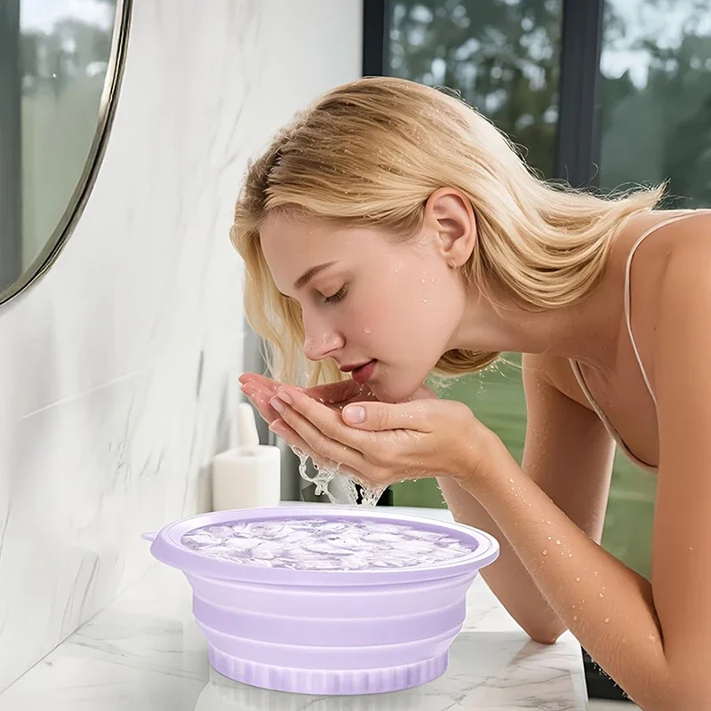 Foldable Silicone Face Ice Bath Bowl Portable Travel Plunge Wash Basin for Home Skincare Portable Facial Cold Therapy Basin