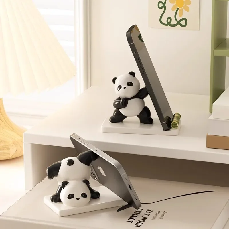 

Toy Gifts Resin Panda Desk Phone Holder Cute Panda Home Decoration Cellphone Stand Ornament Desktop Cartoon Panda Decoration