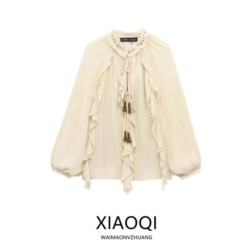 

Romantic Sle Long Sve Casual irt Women's Faion Layered Decoration 2024 Winter New Arrival Loose Fit Ladies irt