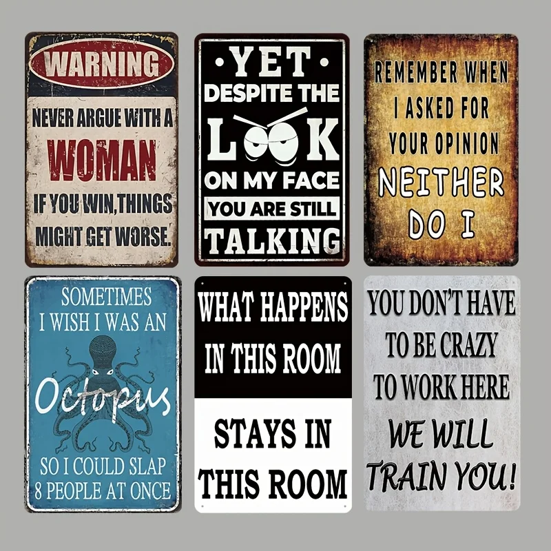 A Set of 6 Vintage-style Wooden Signs with Humorous Quotes - 12x8 Inches, Rustic Decor, Suitable for Man Caves, Home Offices, Ba