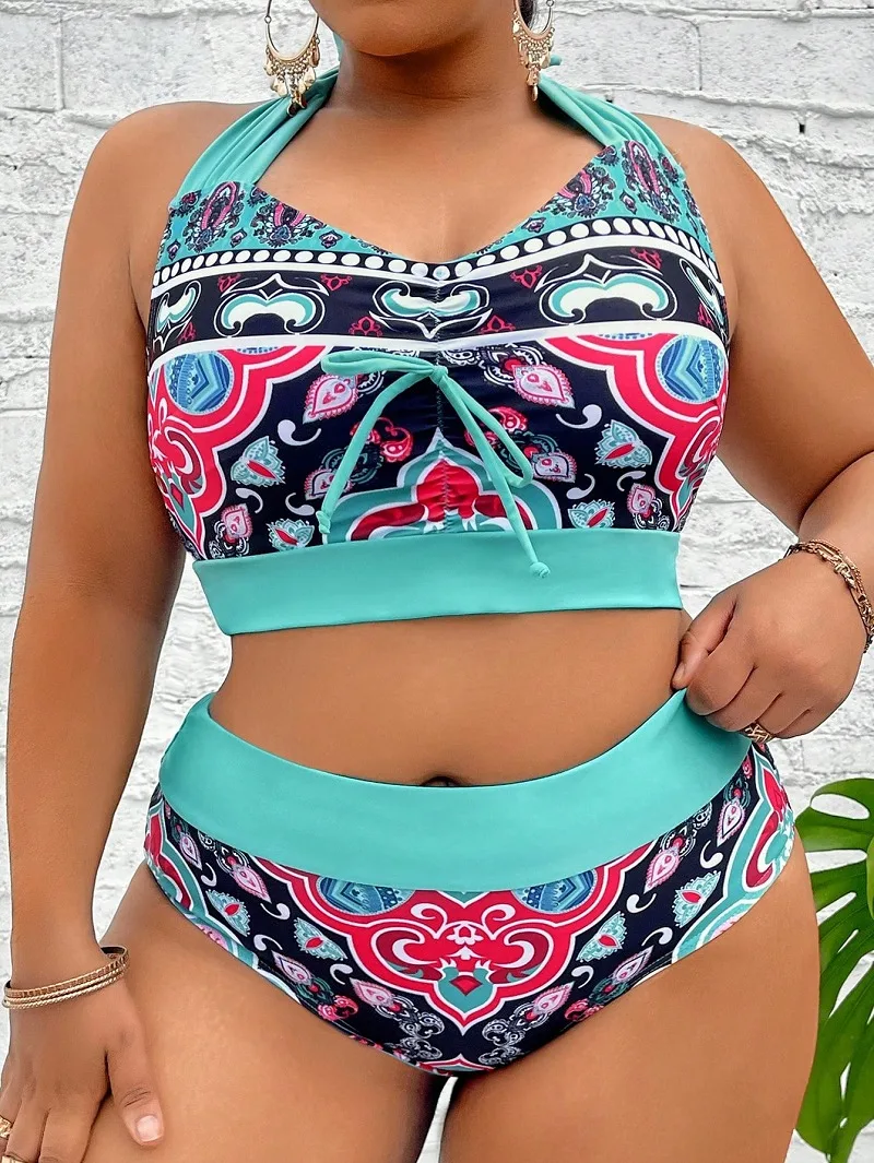 3 Pieces High Waist Bikini & Cover Up 2025 Plus Large Size Swimsuit Women Swimwear Female Bathing Swimming Swim Suit Beachwear