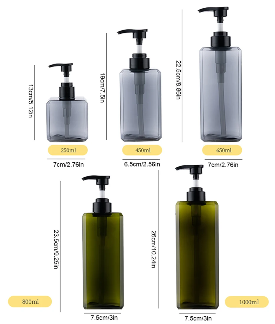 1000ml Square Shampoo Dispenser Refillable Empty Pump Lotion Bottle Shampoo Conditioner Body Wash Dispense Soap Container