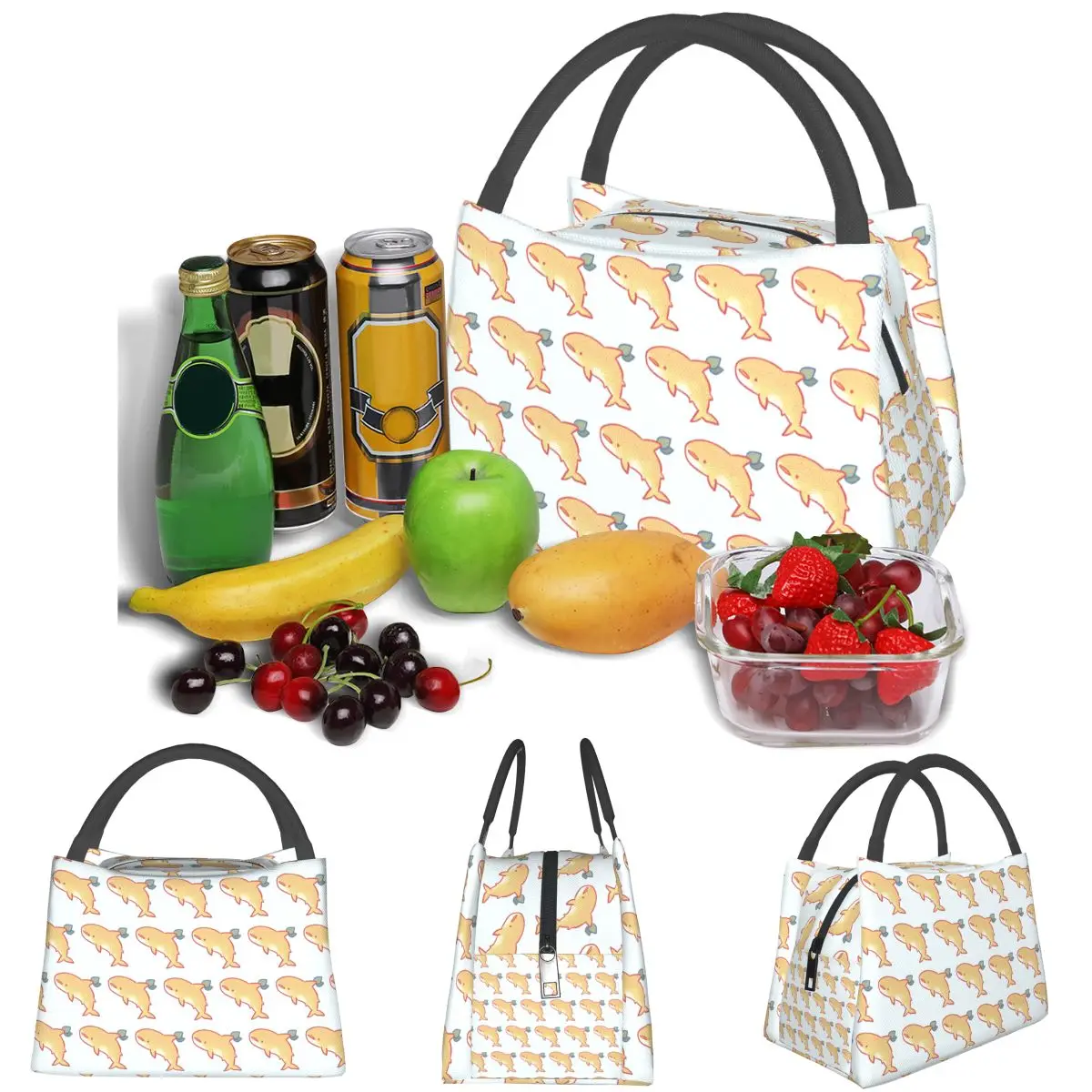 Lemon Shark Lightweight Handheld Insulated Lunch Bag Aluminum Foil Liner for Adults Students Travel Picnic