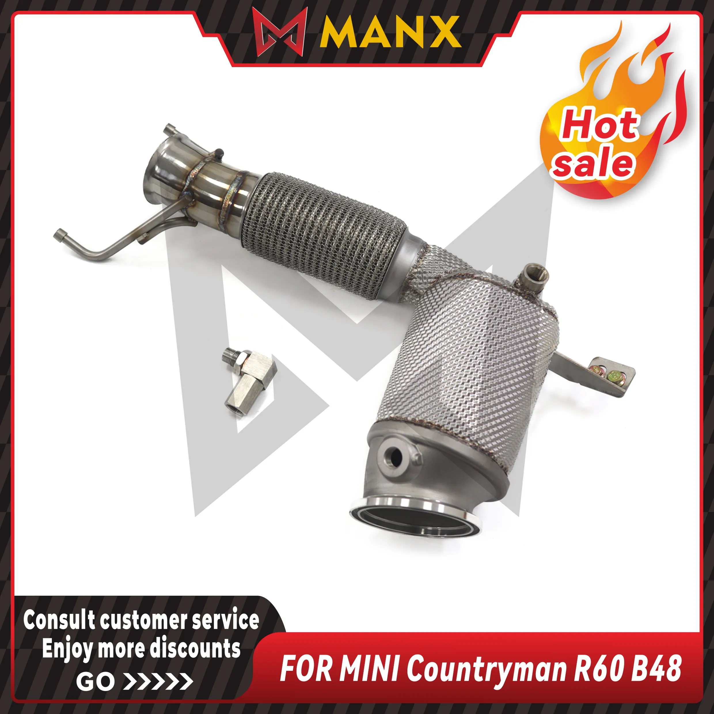 

MANX Car Exhaust system for Countryman R60 B48 Catalyzed Downpipe Catless Downpipe Stainless steels Performance exhaust pipe