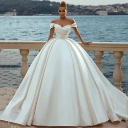 Vestido De Novia De satén con hombros descubiertos para mujer, prenda De vestir Sexy, plisada, De princesa, para fiesta Formal, 2023